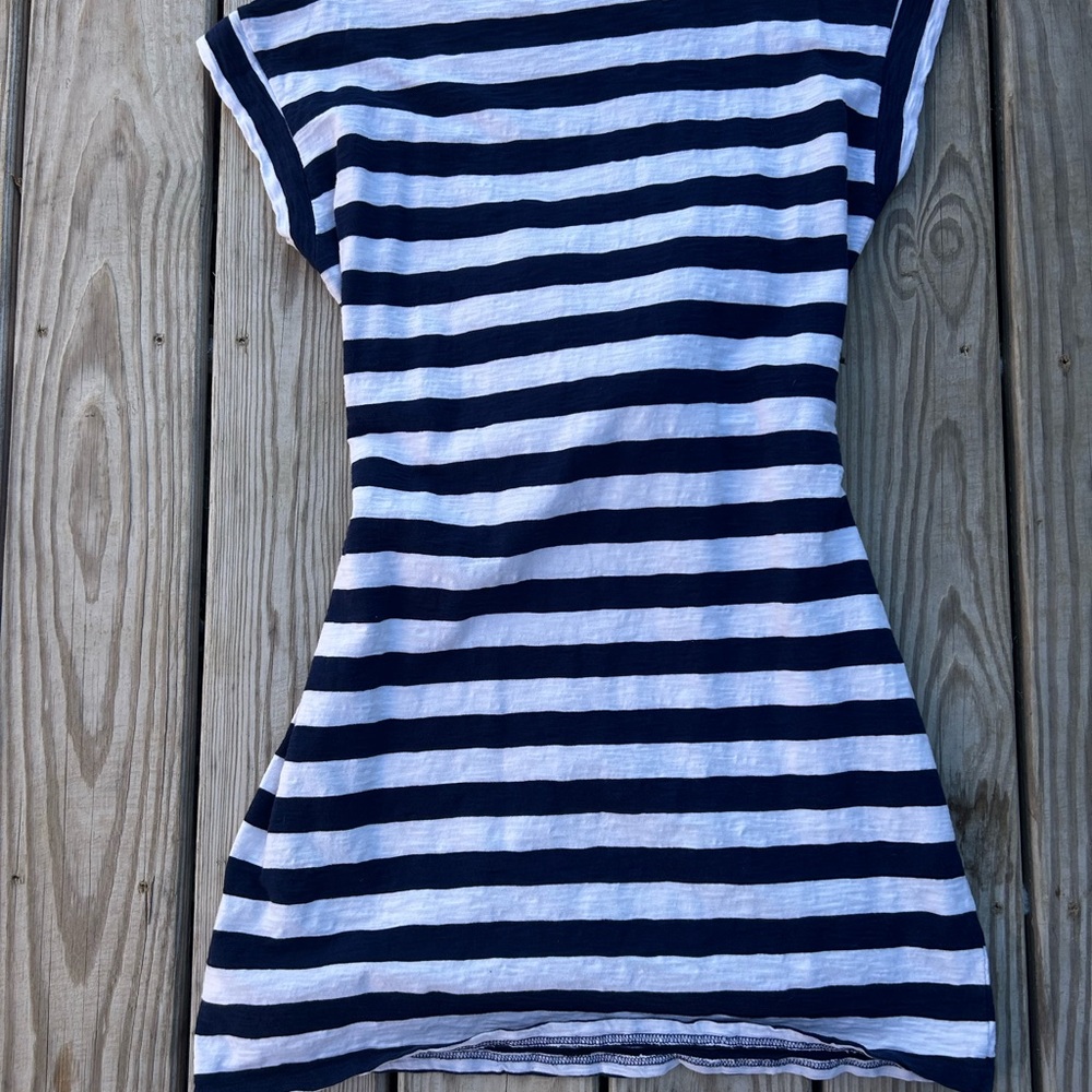 J Crew Navy White Striped‎ Tie Waist T-Shirt Dress in 100% Cotton | Sz L Classic - Picture 9 of 16